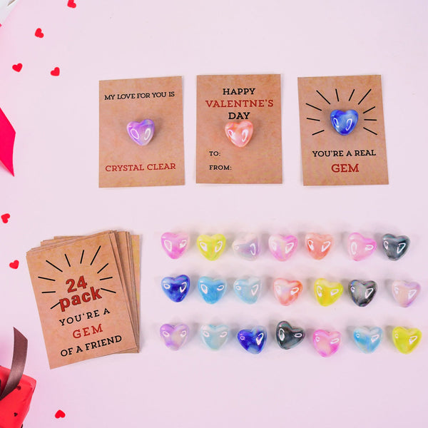 Heart-Shaped Crystal Gem Valentines with Gift Cards (24 Pc)
